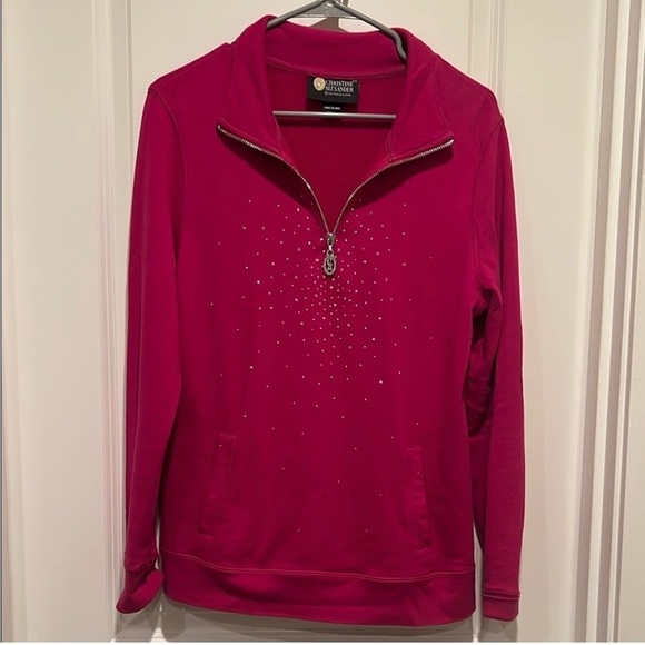 Christine Alexander Medium Pink Swarovski Bling Quarter Zip Sweater - Picture 8 of 8